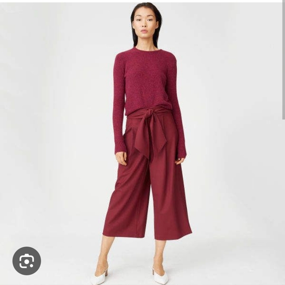 Club Monaco Burgundy Wide-Leg Cropped Pants Culottes Belted - Picture 1 of 5